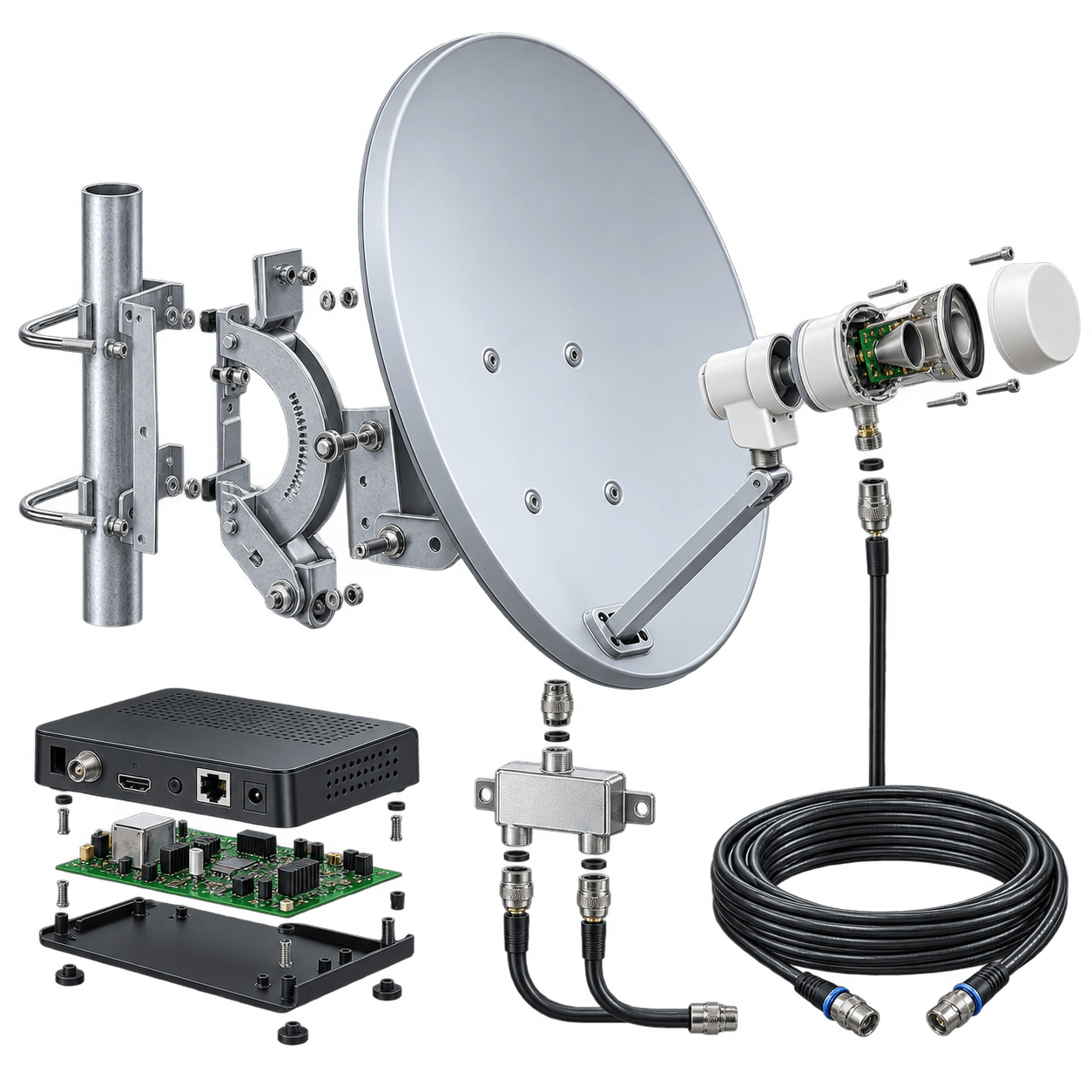Satellitenanlage für Installation, Ausrichtung und Fehlerdiagnose